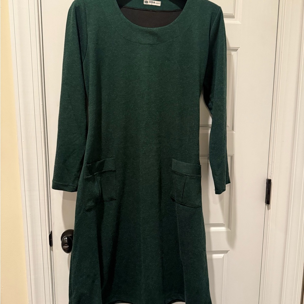 Green Long Sleeve sweater Dress with Pockets